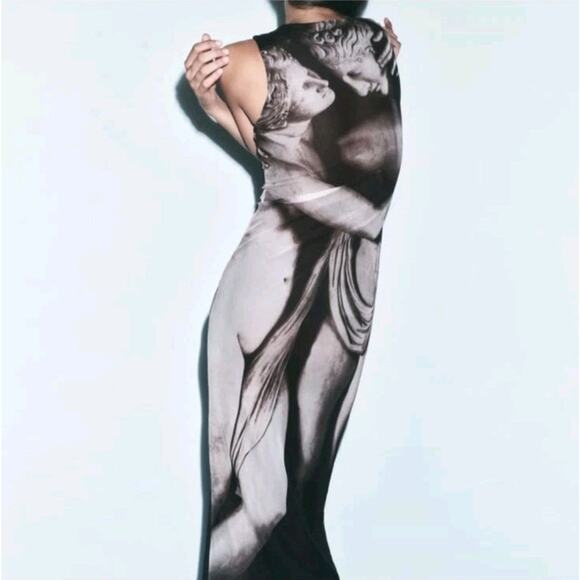 Zara Three Graces Mesh Maxi Dress Sleeveless Mesh Instagram Sheer Party Long S - Picture 2 of 15